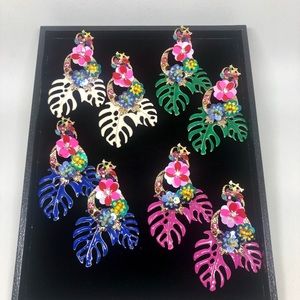 Palm Leaf Statement Earrings Set of 4 Pairs